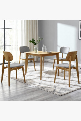 Quadratisches Esstisch-Set Eiche massiv mit 4 grauen